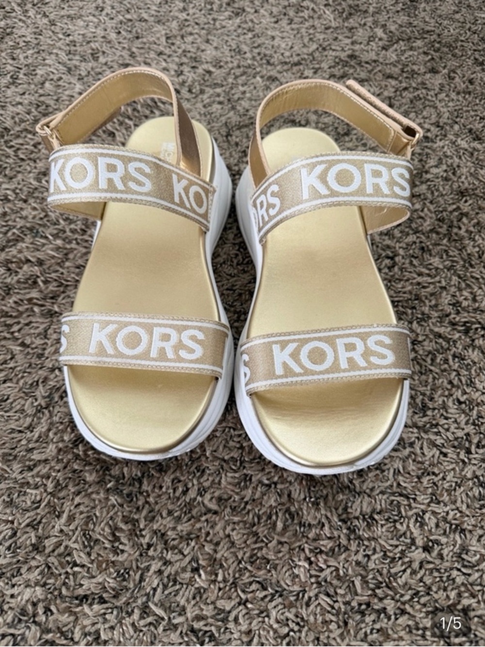 Michael Kors Gold Logo Strap Platform Sandals